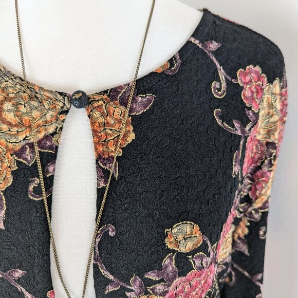VTG 00s Y2K MSK Black Colorful Gold Floral Single Closure Long Sleeve Cardigan - Picture 4 of 5